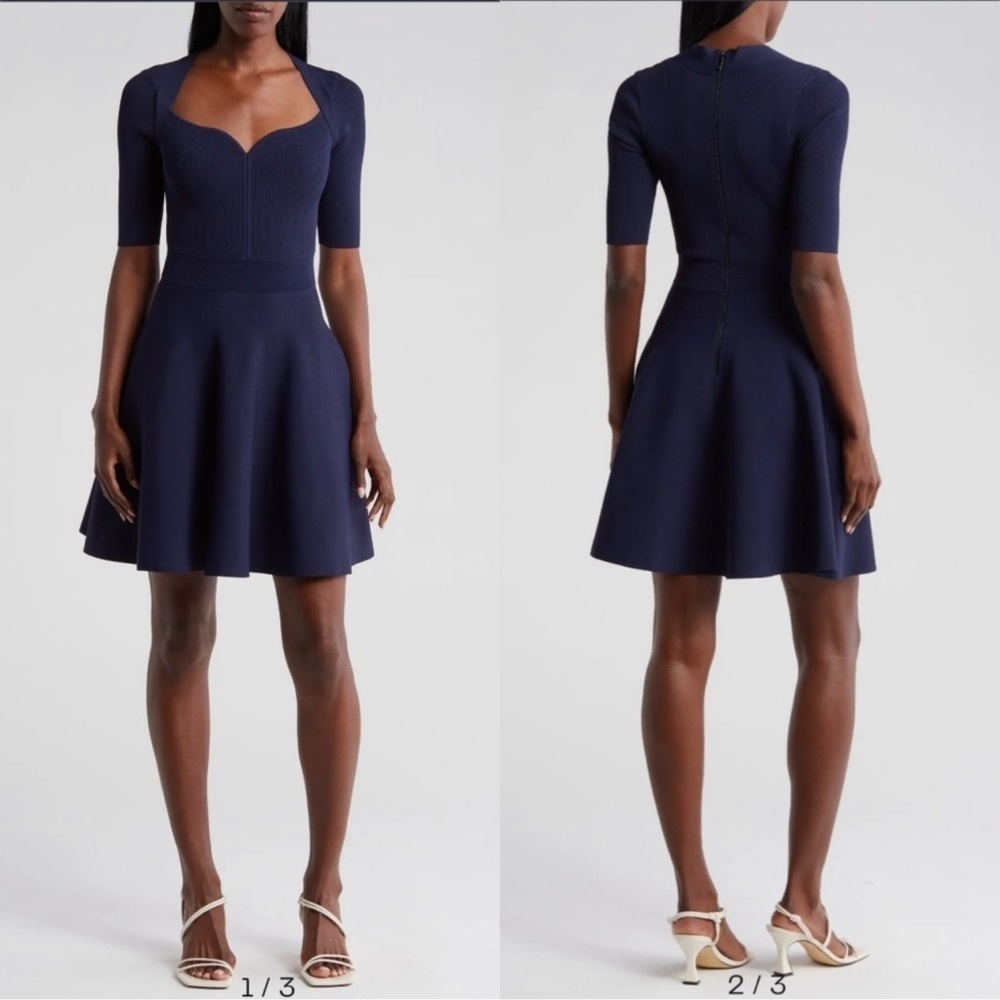 NEW Ted Baker Milly Sweetheart Fit & Flare Pleated Knit Dress Navy Sz US 10 TB 4